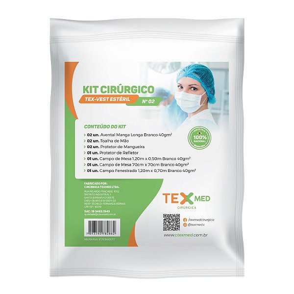 Kit Paramentação Cirúrgica Estéril Descartável 40g 10 Itens