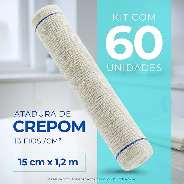 Atadura Crepom Faixa Bandagem Elástica 15cm Kit 60 Unidades