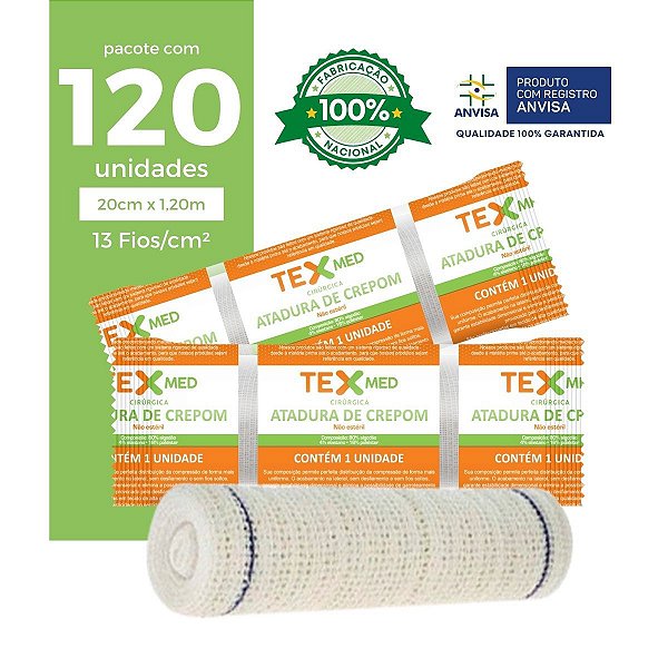 Atadura Crepom Faixa Bandagem Elástica 20cm Kit 120 Unidades
