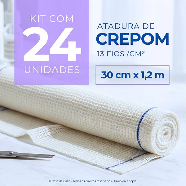 Atadura Crepom Faixa Bandagem Elástica 30cmx1.2m Kit 24 Un