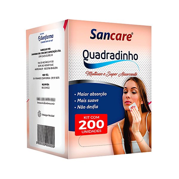 Quadradinho Sancare Compressa Removedor Maquiagem 200 Unid