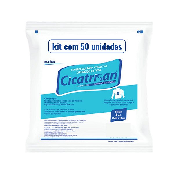Compressa Cirurgica Curativo Estéril Cicatrisan 10x10 50 Un