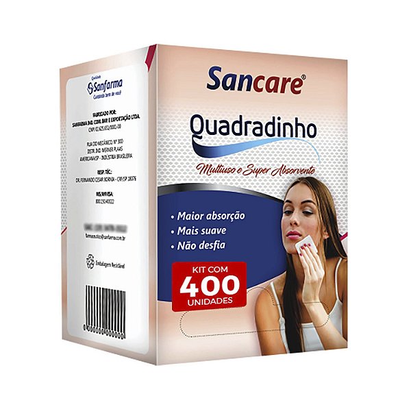 Sancare Quadradinho Não Aderente 400 Unidades Não Esteril