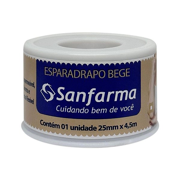 Esparadrapo Impermeavel Bege Sanfarma 25mm x 4,5m 12 Unid