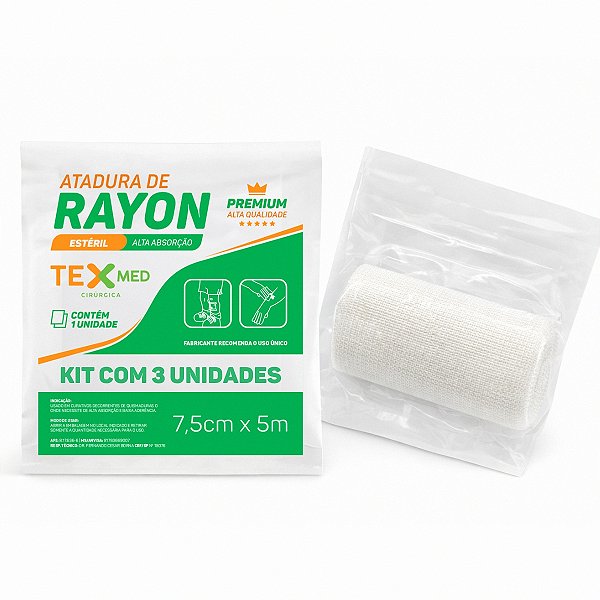 Atadura de Rayon Não Aderente Para Curativos Kit 3 Unidades