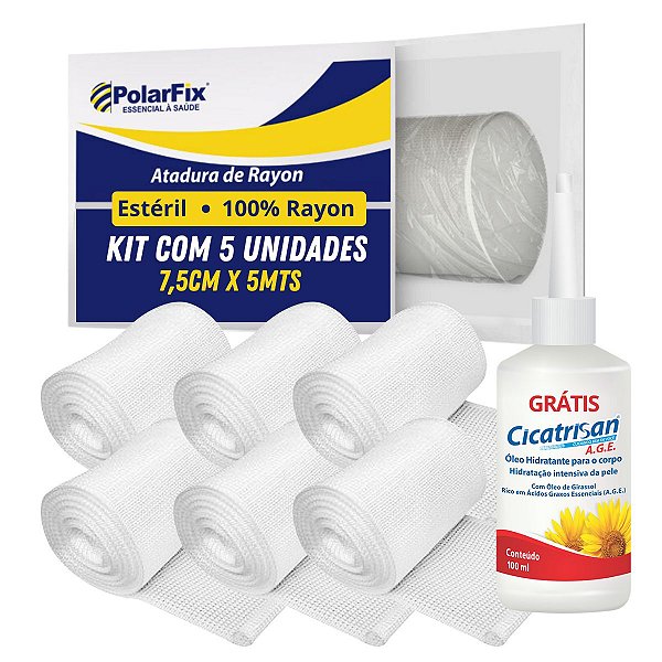 Atadura Rayon Bandagem 7,5cm x 5m  5 Unid + Oleo de Girassol