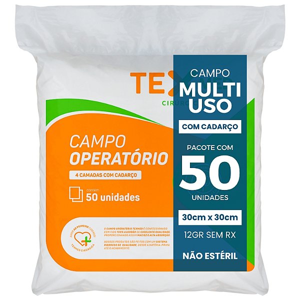 Campo Operatório 12g 30x30cm Compressa Algodão 50 Unidades