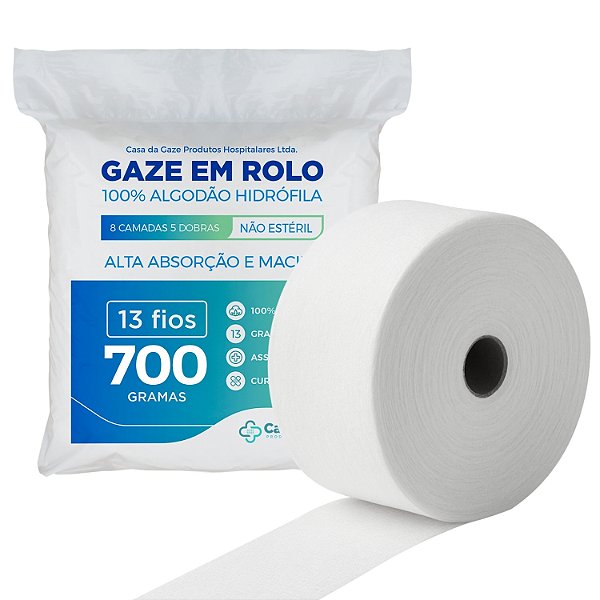 Compressa de Gaze Hidrófila em Rolo Tipo Queijo 700g 13 Fios