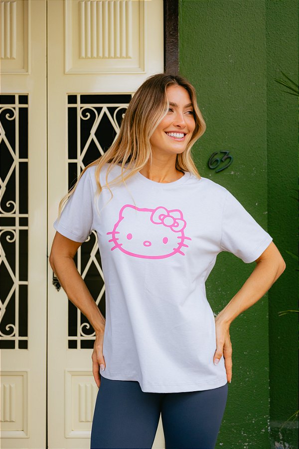 Tees Cinza Hello Kitty Rosa