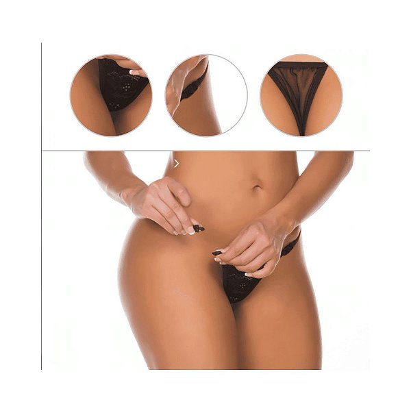 Calcinha Tanga Fio Dental Striper - Preta