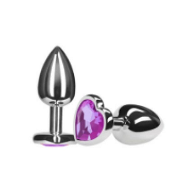 Plug anal grande Coração em alumínio com pedra