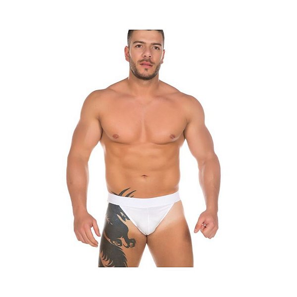 Cueca Slip Jockstrap Cirré - Branco Pimenta Sexy