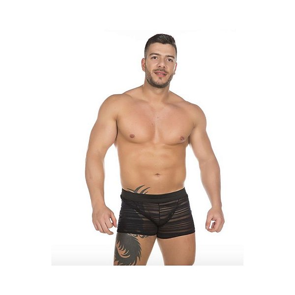 Cueca Boxer Tule Listrado - Preta Pimenta Sexy