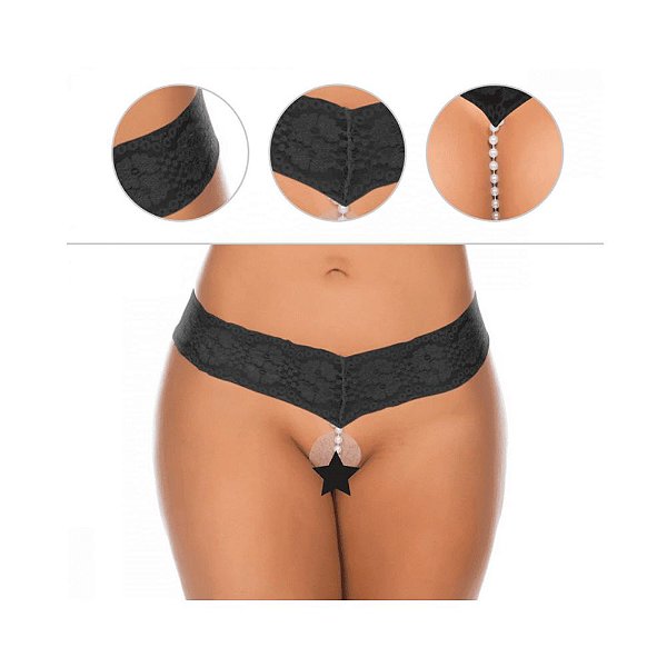 Calcinha Tailandesa Pérolas The Best - Preta
