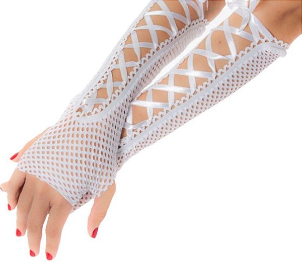Luvas Renda Arrastão Longa - Branca Pimenta Sexy