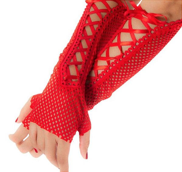 Luvas Renda Arrastão Longa - Vermelha Pimenta Sexy