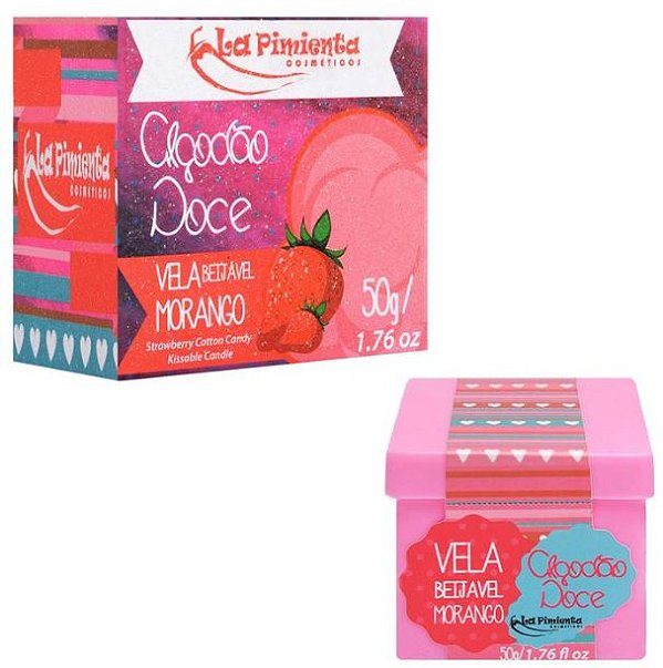 Vela beijável Algodão Doce Sabor Morango 50g La Pimienta