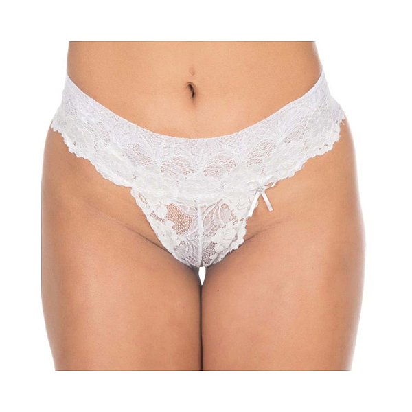 Calcinha Fio Dental Renda Dupla Branca Pimenta Sexy