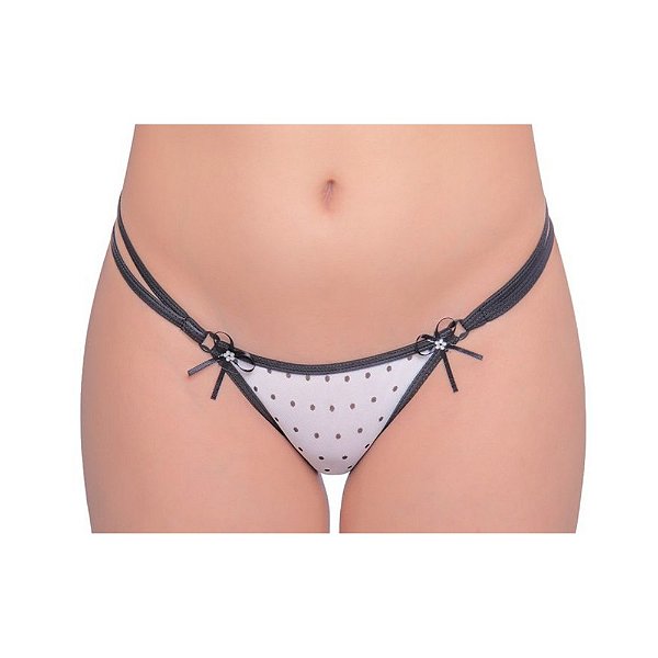 Calcinha Fio Dental Poá Branco Pimenta Sexy