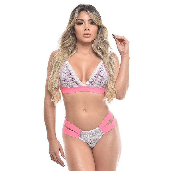 Conjunto Soutien Tanga Duplo Elástico Neon Jô Lingerie