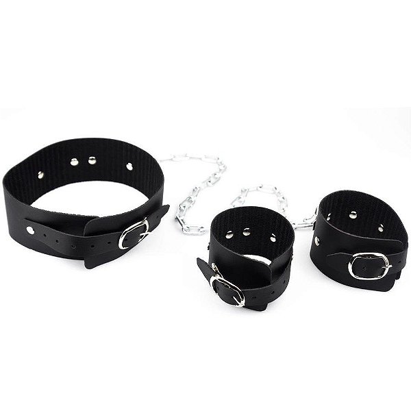 Kit Coleira E Algemas Com Corrente 50cm Dominatrixxx