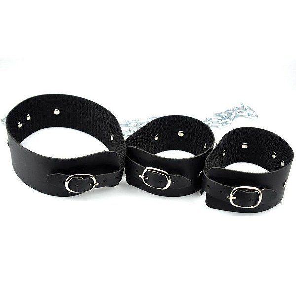 Kit Coleira E Tornozeleiras Com Corrente 1,2m Dominatrixxx