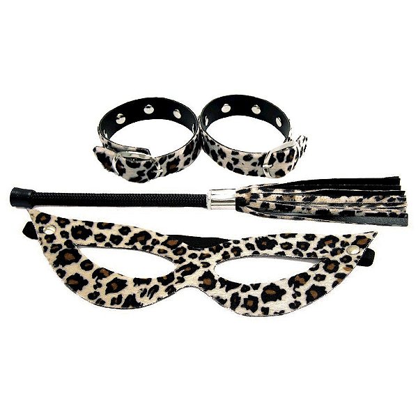 Kit Chicote Com Máscara E Algema Fina Pelúcia Dominatrixxx