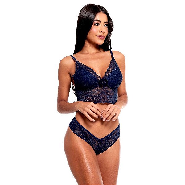 Conjunto Cropped Fio Dental Rendado Sensual Love