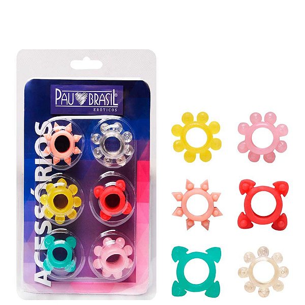 Kit 06 Anéis Peniano Mega Stretch Pau Brasil