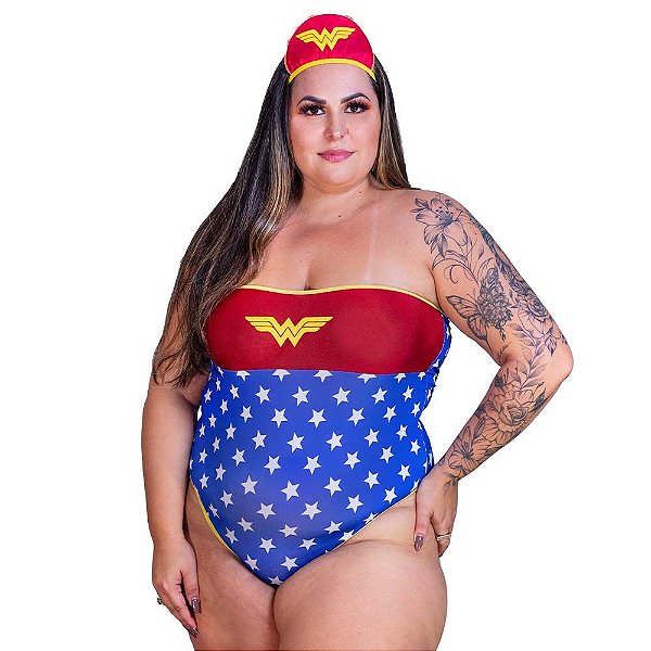 Mini Fantasia Plus Size Mulher Maravilha Body 2 Pimenta Sexy