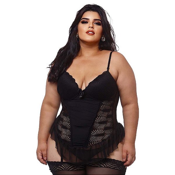 Espartilho Plus Size Bojo Renda E Tule Macler