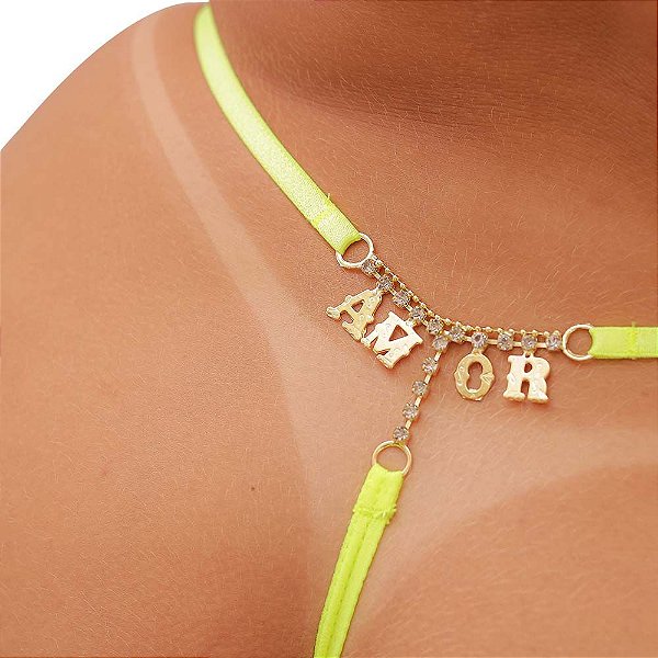 Fio Dental Plus Size Amarelo Neon Strass Tallyta