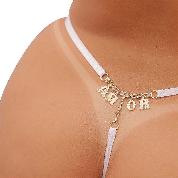 Fio Dental Plus Size Branca Palavras Strass Tallyta