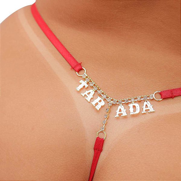 Fio Dental Plus Size Vermelha Palavras Strass Tallyta