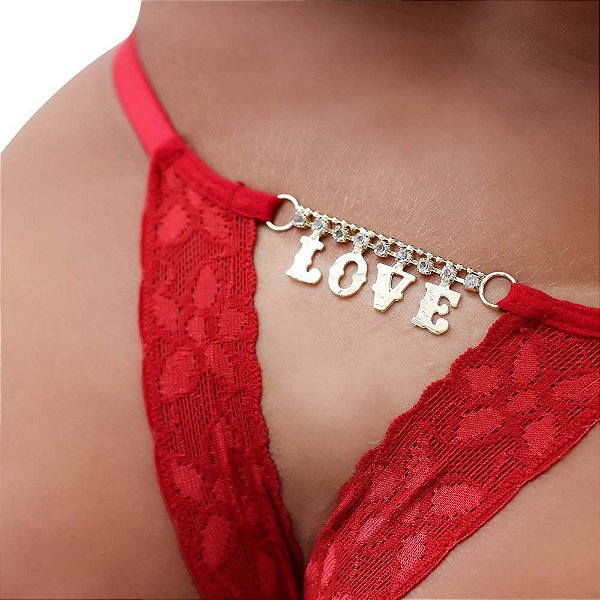 Fio Dental Gis Vermelha Palavras Strass Tallyta