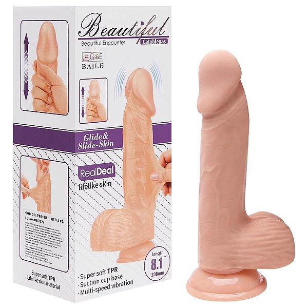 Pênis Realístico Vibrador Ventosa 20,6 X 4,1cm Vipmix