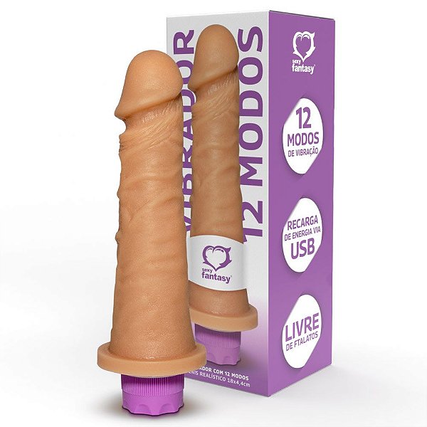 Pênis Vibrador 12 Modos Usb 18 X 4,4cm Sexy Fantasy