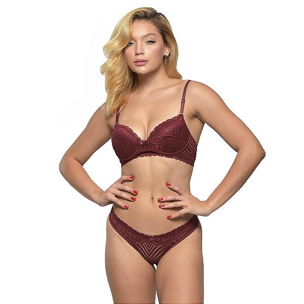 Conjunto 1/2 Taça Rendado Com Bojo Tanga Diras