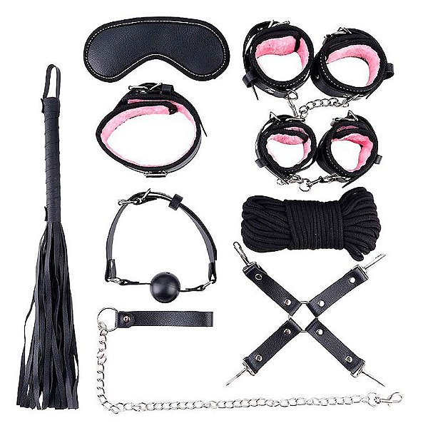 Kit Fetiche Bondage Sado Preto E Rosa Sexy Import
