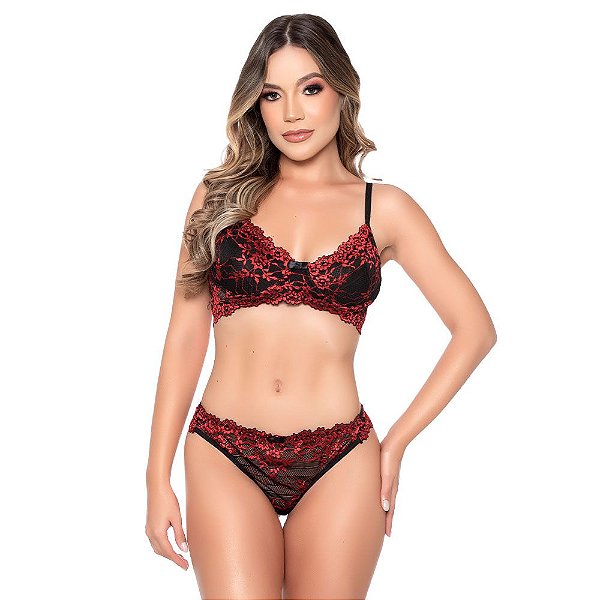 Conjunto Meia Taça Renda Bicolor Yaffa