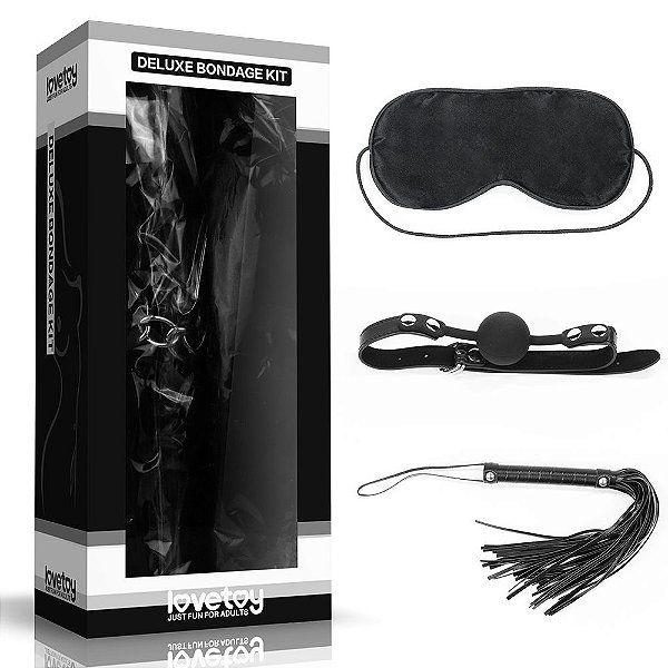 Kit Bondage Mordaça Venda Chicote Lovetoy Vipmix