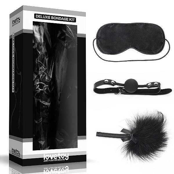 Kit Bondage Mordaça Venda Pluma Lovetoy Vipmix