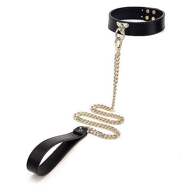 Coleira Bondage E Correte Guia Luxo Preto Si