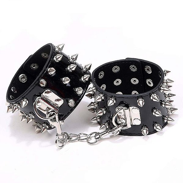 Algema Corrente E Fivelas Spike Luxo Preto Si