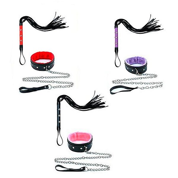 Kit Coleira Guia Corrente Chicote Luxo Sexy Import