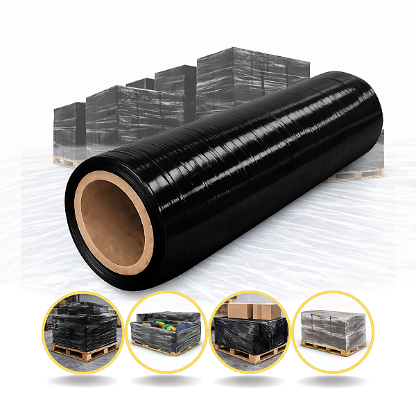 10 Bobinas Filme Stretch 800 metros Sem Tubete Preto