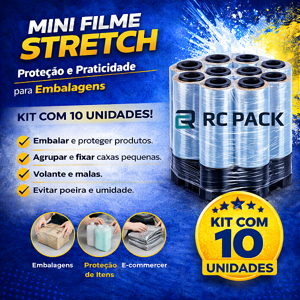 Kit 10 Rolos Filme Stretch Transparente Pequeno 10mm X 120mm