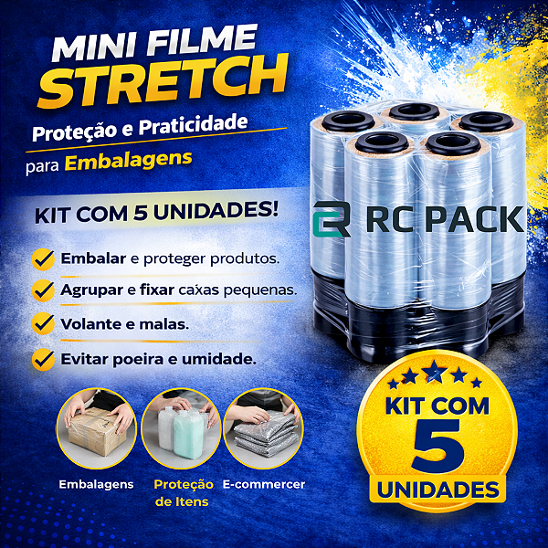 Kit 5 Rolos Filme Stretch Transparente Pequeno 10mm X 120mm