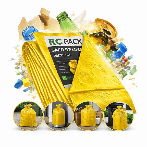10 pacotes Saco De Lixo 40L Comum - Amarelo 100 un