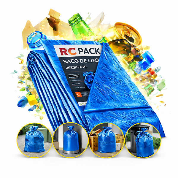 10 pacotes Saco De Lixo 60L Comum - Azul 100 un